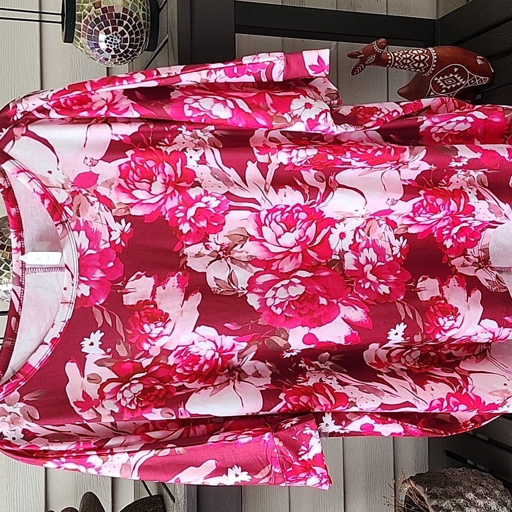 NEW Fuschia Floral High Low Flowy Knit Dolman Sleeve Oversized Top 1x